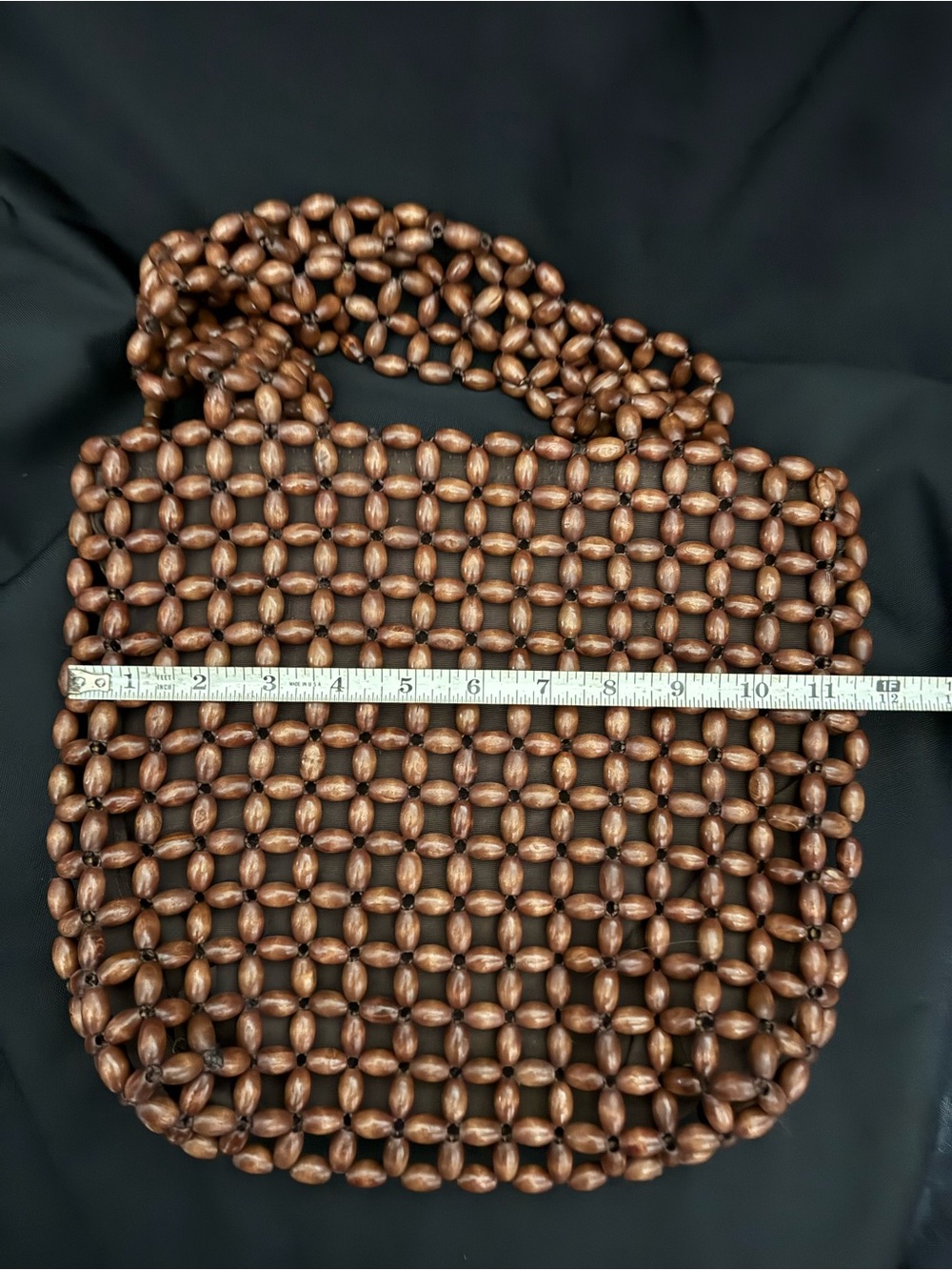 Wood Bead Woven Shoulder Bag in Brown EUC vintage BOHO - Picture 4 of 9